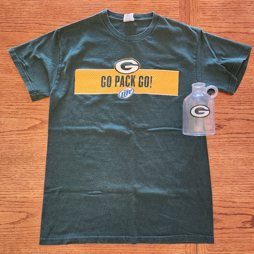 VINTAGE GREEN BAY PACKERS MILLER LITE TSHIRT, GO PACK GO, CUP